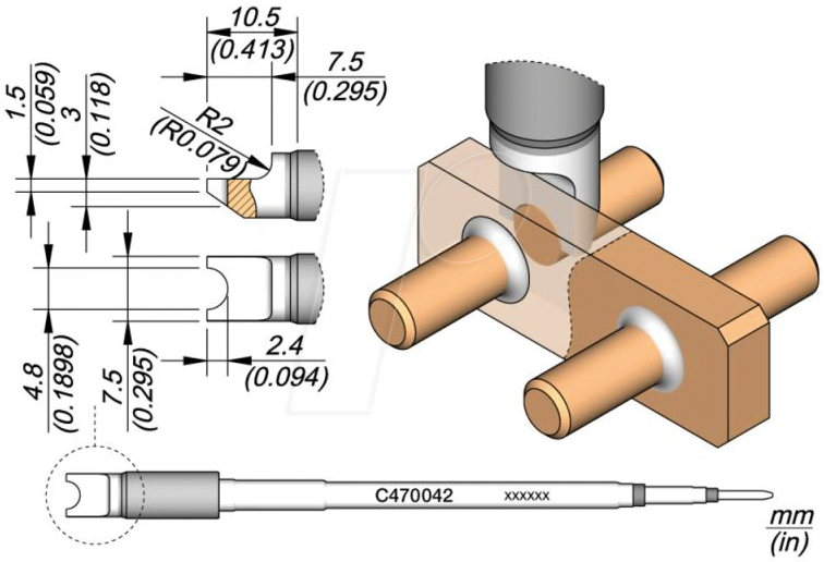 JBC C470042 - Lötspitze C470, Sondertypen, C470042/ Ø 4,8 mm, Pin Lötspitze