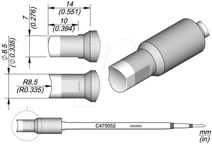JBC C470052 - Lötspitze C470, Sondertypen, C470052/Ø 8,5 mm, Pin Lötspitze