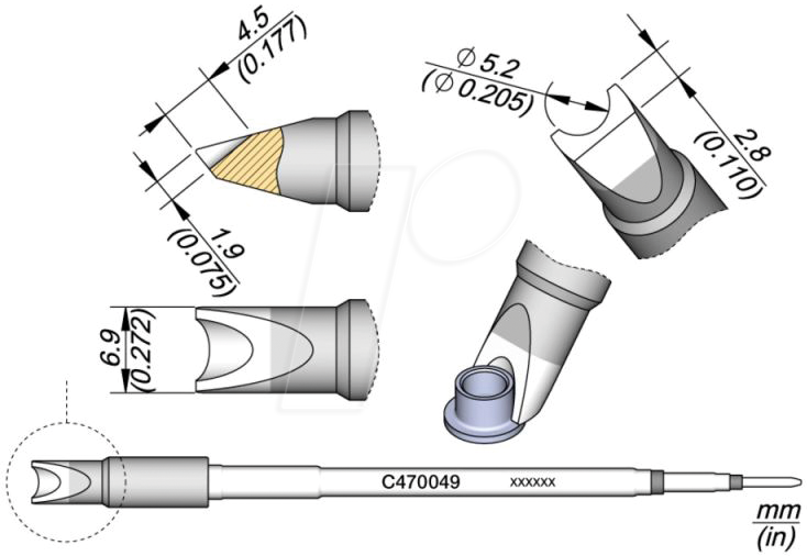 JBC C470049 - Lötspitze C470, Sondertypen, C470049/Ø 5,2 mm, Pin Lötspitze