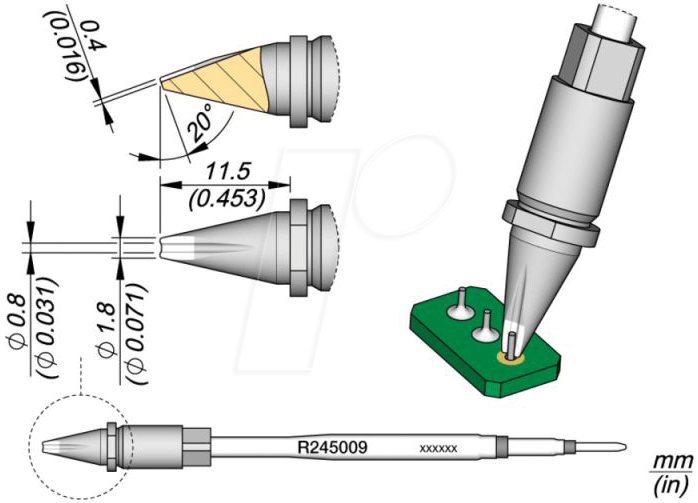 JBC R245009 - Lötspitze R245, Sondertypen, R245009/Ø 0,8 mm, Pin Lötspitze