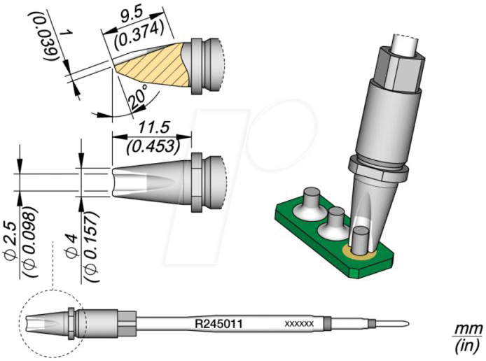 JBC R245011 - Lötspitze R245, Sondertypen, R245011/Ø 2,5 mm, Pin Lötspitze