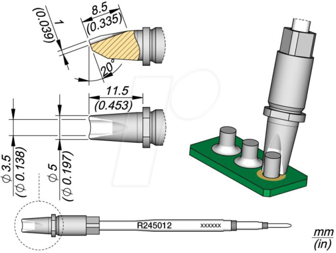 JBC R245015 - Lötspitze R245, Sondertypen, R245015/Ø 1,0 mm, Pin Lötspitze