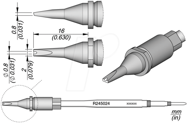 JBC R245024 - Lötspitze R245, Sondertypen, R245024/Ø 0,8 x 0,8 mm, Pin Lötspit
