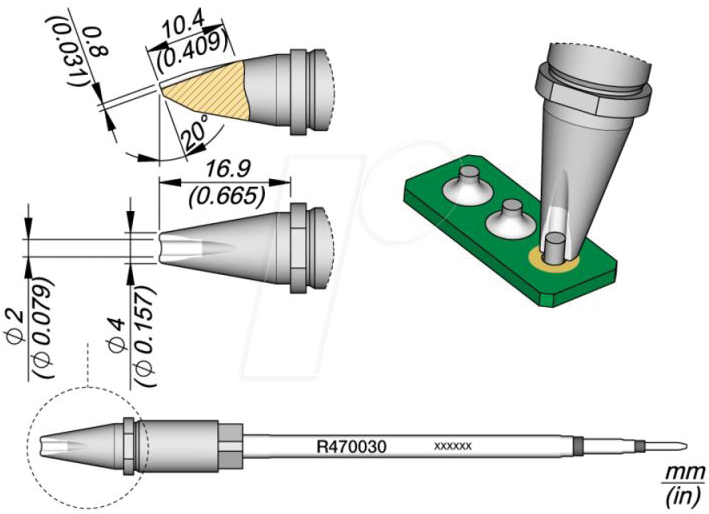 JBC R470030 - Lötspitze R470 Sondertypen, R470030/Ø 2,0 mm, Pin Lötspitze