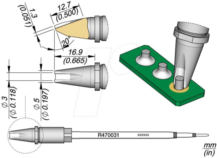 JBC R470031 - Lötspitze R470 Sondertypen, R470031/Ø 3,0 mm, Pin Lötspitze