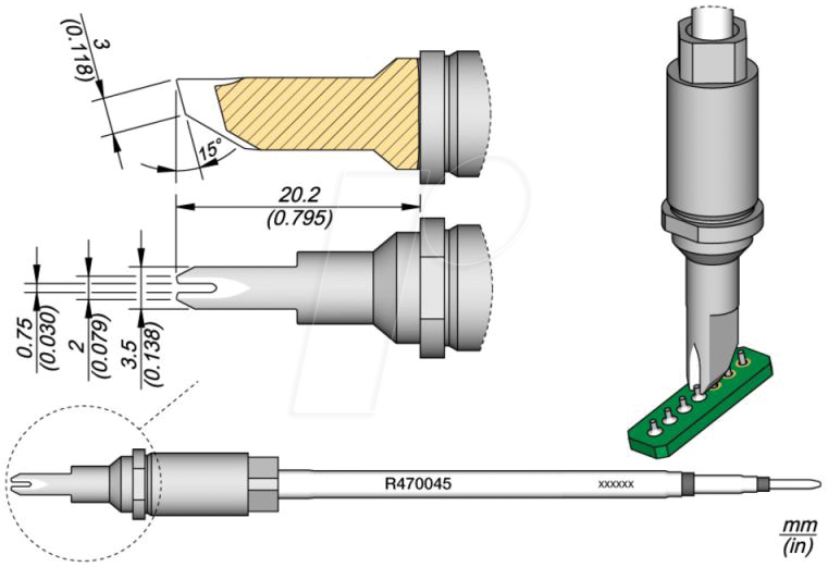 JBC R470045 - Lötspitze R470 Sondertypen, R470045/0,75 mm, Ziehlötspitze