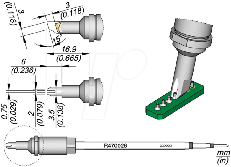JBC R470044 - Lötspitze R470 Sondertypen, R470044/2,5 mm, Ziehlötspitze