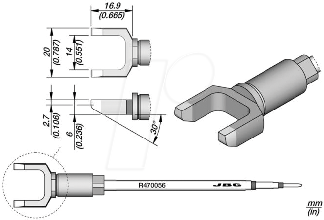 JBC R470056 - Lötkartusche bleifrei, R470056/20,0 x 16,9 mm, Faston-Terminal
