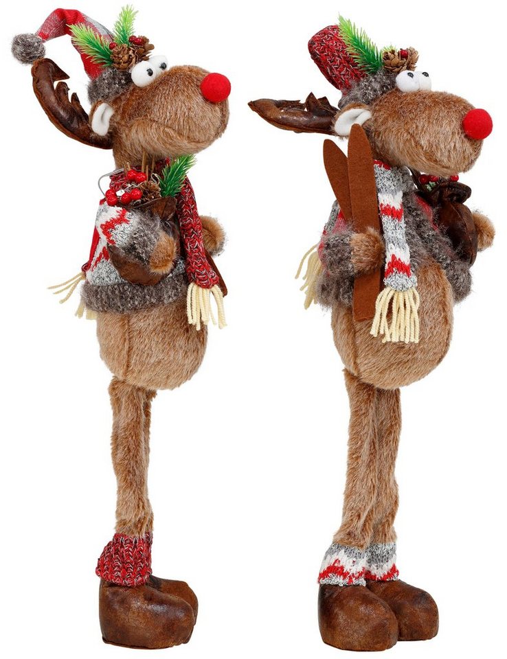 BONETTI LED Dekofigur Weihnachtsdeko, LED fest integriert, Warmweiß, Rentiere mit Skiern in der Hand, 2er Set