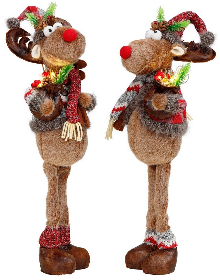 BONETTI LED Dekofigur Weihnachtsdeko, LED fest integriert, Warmweiß, Rentiere mit Skiern in der Hand, 2er Set Bild 4