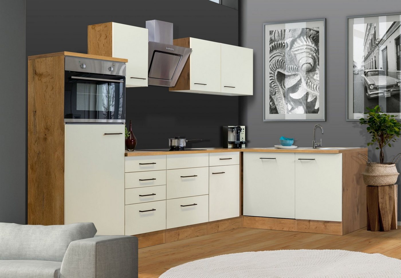Flex-Well Küchenzeile Vintea, wahlweise mit E-Geräten, Gesamtbreite 280x170 cm