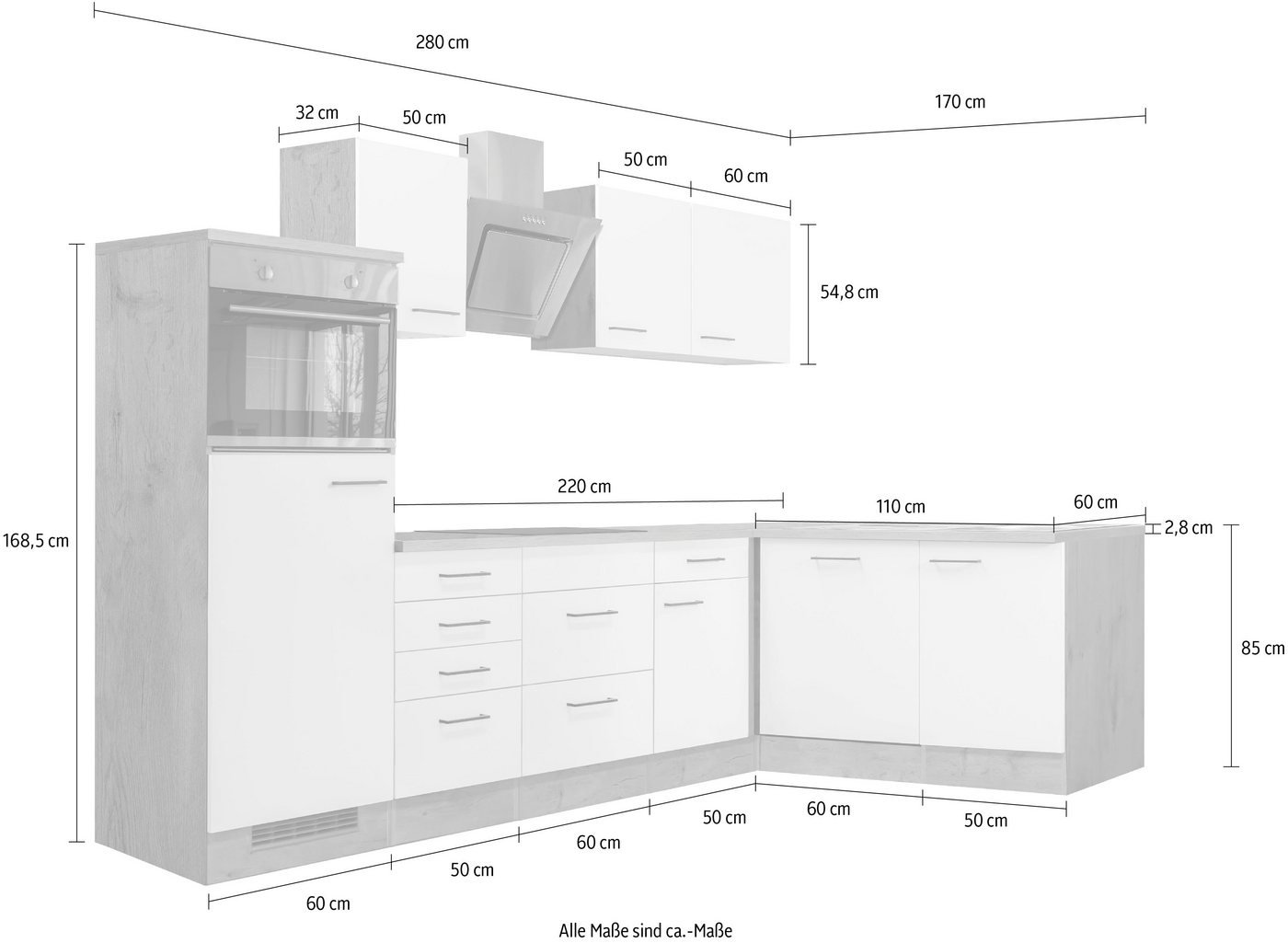 Flex-Well Küchenzeile Vintea, wahlweise mit E-Geräten, Gesamtbreite 280x170 cm Bild 3