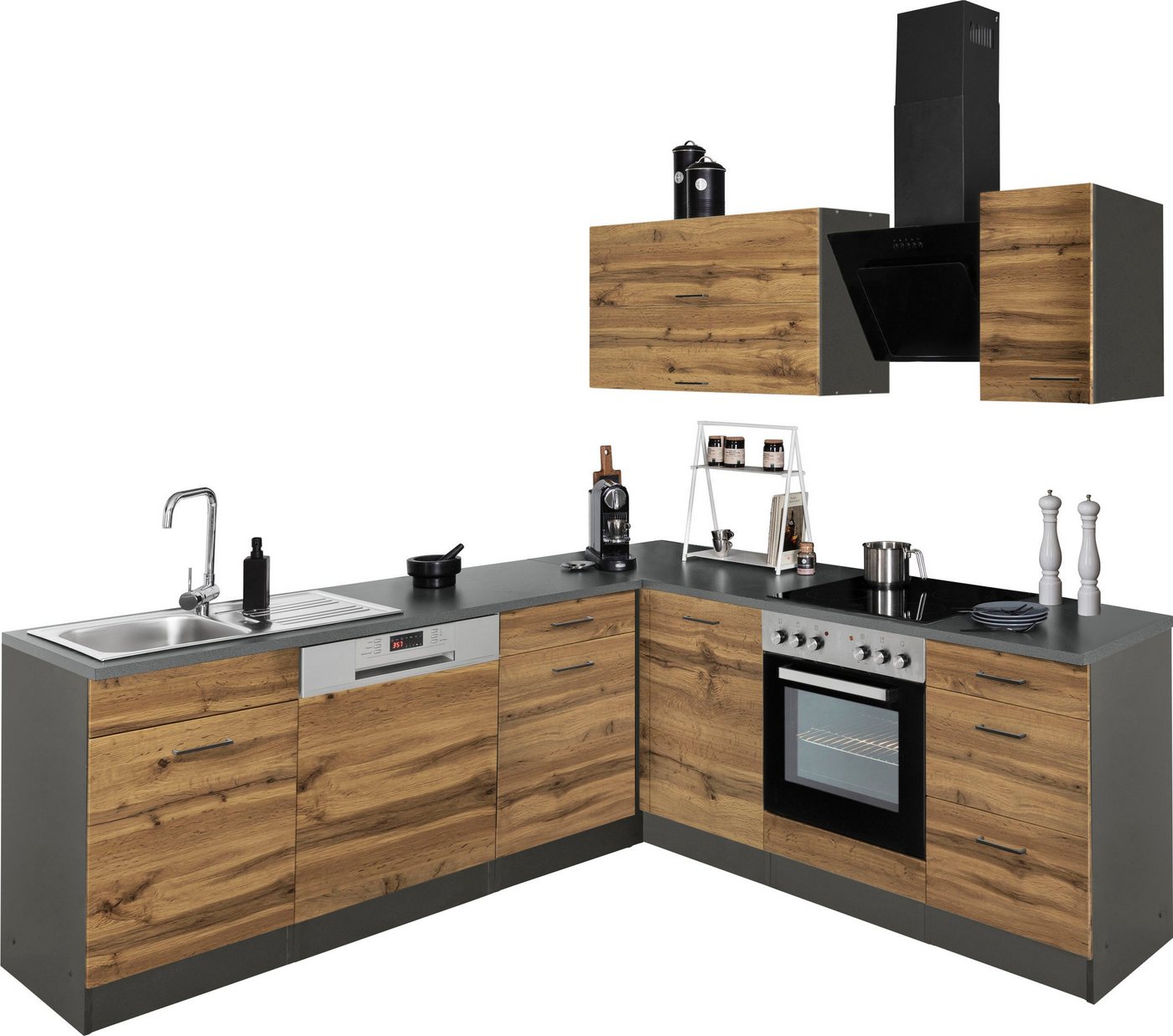 KOCHSTATION Winkelküche KS-Trier, mit E-Geräten, Stellbreite 220/220 cm