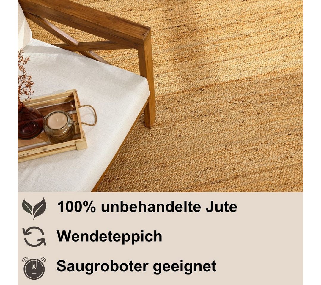 Myflair Möbel & Accessoires Teppich Lola, handgeflochten, rechteckig, Höhe: 10 mm, Juteteppich, Wendeteppich, 100% Naturfaser, auch in rund & als Läufer