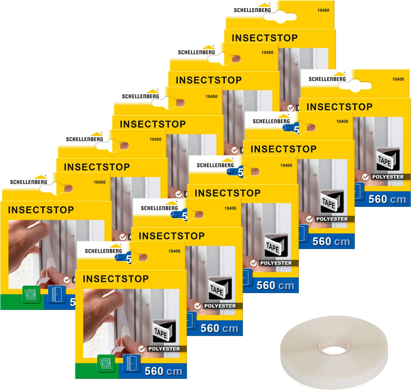 SCHELLENBERG Klett-Klebeband Insektenschutzzubehör, Befestigungsband für Polyester-Fliegengitter (Packung, 10-St) semi-transparent, 5,6 m, in unterschiedlichen Sets erhältlich