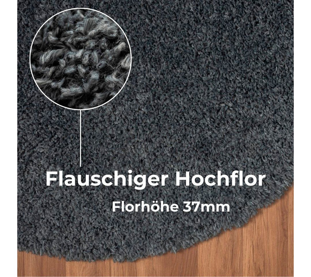 OTTO home Hochflor-Teppich Banji, rund, Höhe: 37 mm, Uni Farben, weich und flauschig, auch als Läufer & in rund erhältlich