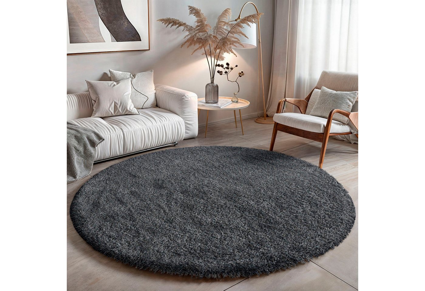 OTTO home Hochflor-Teppich Banji, rund, Höhe: 37 mm, Uni Farben, weich und flauschig, auch als Läufer & in rund erhältlich Bild 3
