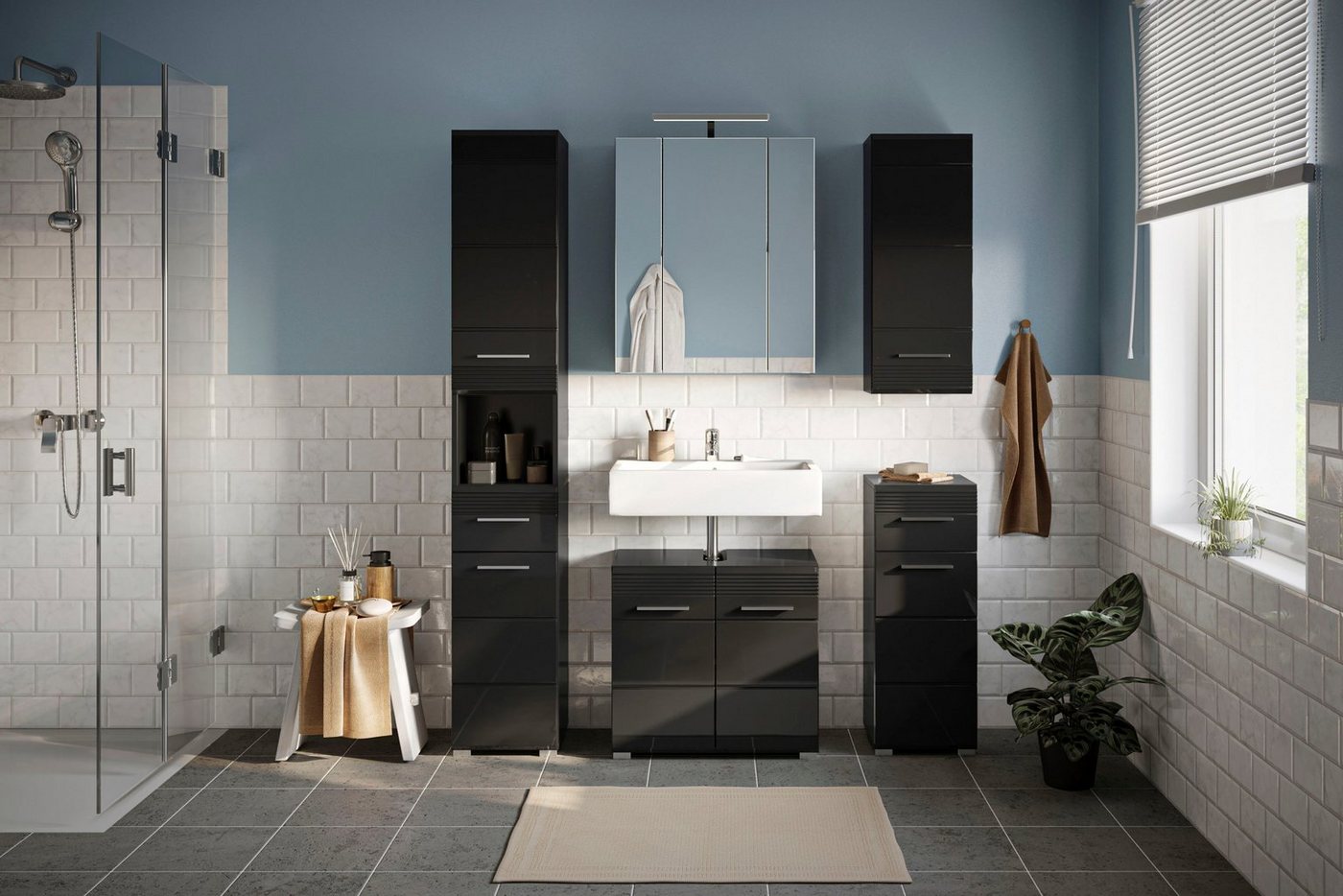 Home affaire Badmöbel-Set Malmö, 5 teilig, inklusive LED Beleuchtung, bestehend aus:, (Set, 5-St), Badmöbel, 5-tlg Bild 3