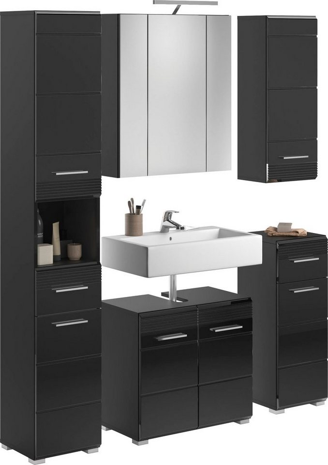 Home affaire Badmöbel-Set Malmö, 5 teilig, inklusive LED Beleuchtung, bestehend aus:, (Set, 5-St), Badmöbel, 5-tlg Bild 4