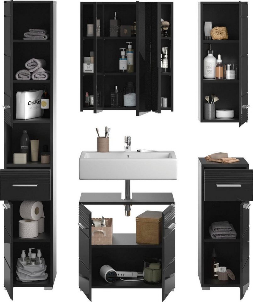 Home affaire Badmöbel-Set Malmö, 5 teilig, inklusive LED Beleuchtung, bestehend aus:, (Set, 5-St), Badmöbel, 5-tlg Bild 5
