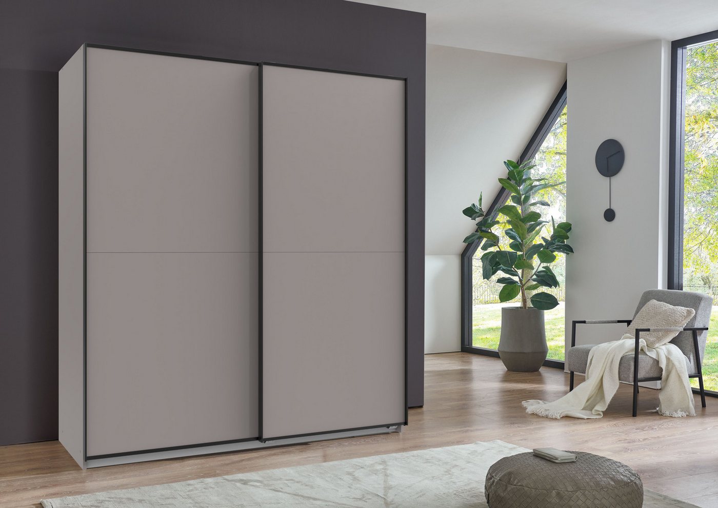 Wimex Schwebetürenschrank Neu-Ulm in der Breite 180cm, in verschiedenen Farben erhältlich Mit schwarzen Griffleisten