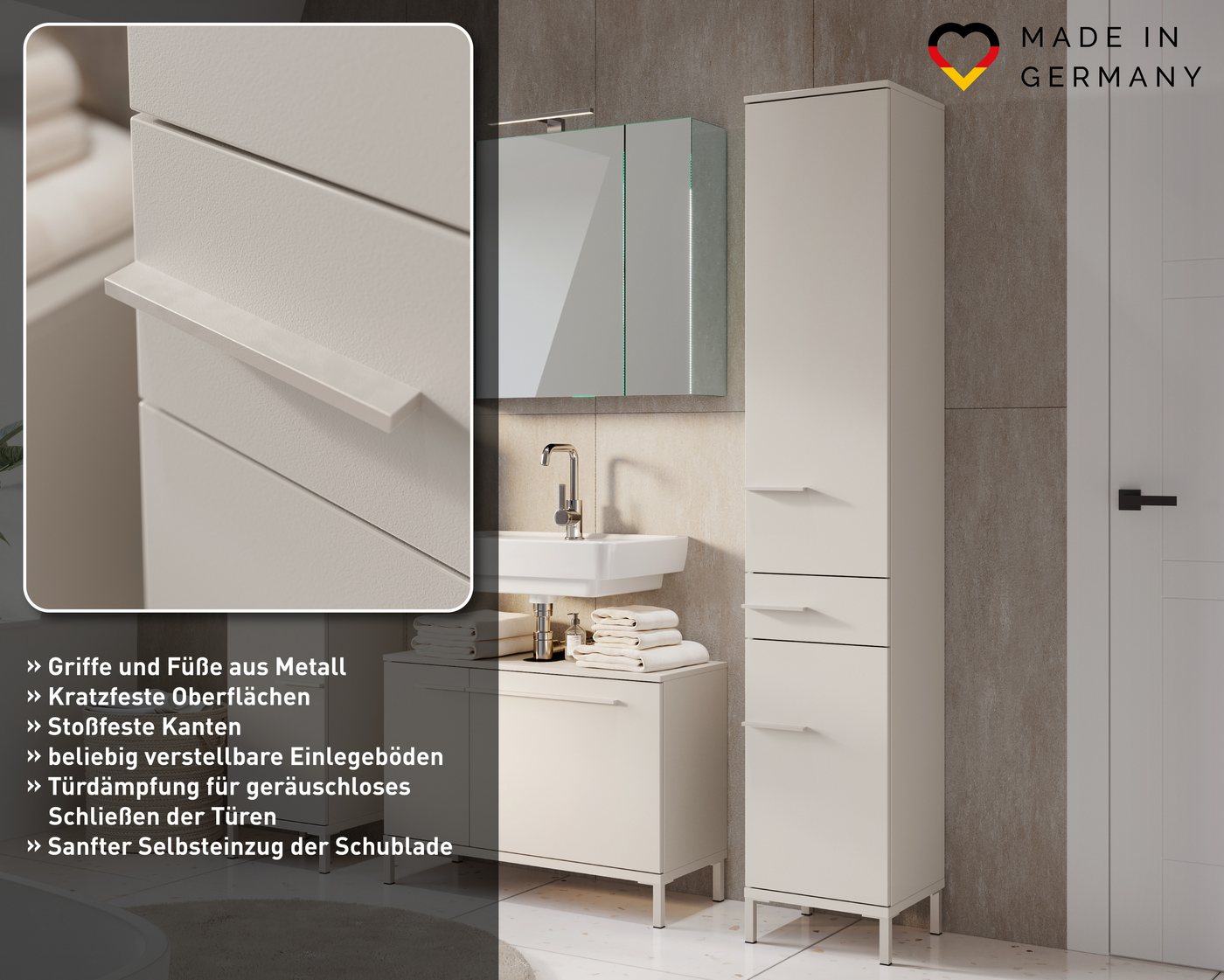 GERMANIA Badmöbel-Set Laurino, (2-St), mehrteiliges Set mit Waschbeckenunterschrank und Hochschrank Bild 4