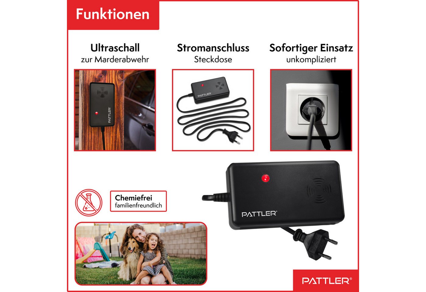 Pattler Ultraschall-Tierabwehr Marderschreck mit Hochfrequenztönen, 1 Gerät für ca. 60 m² Bild 5