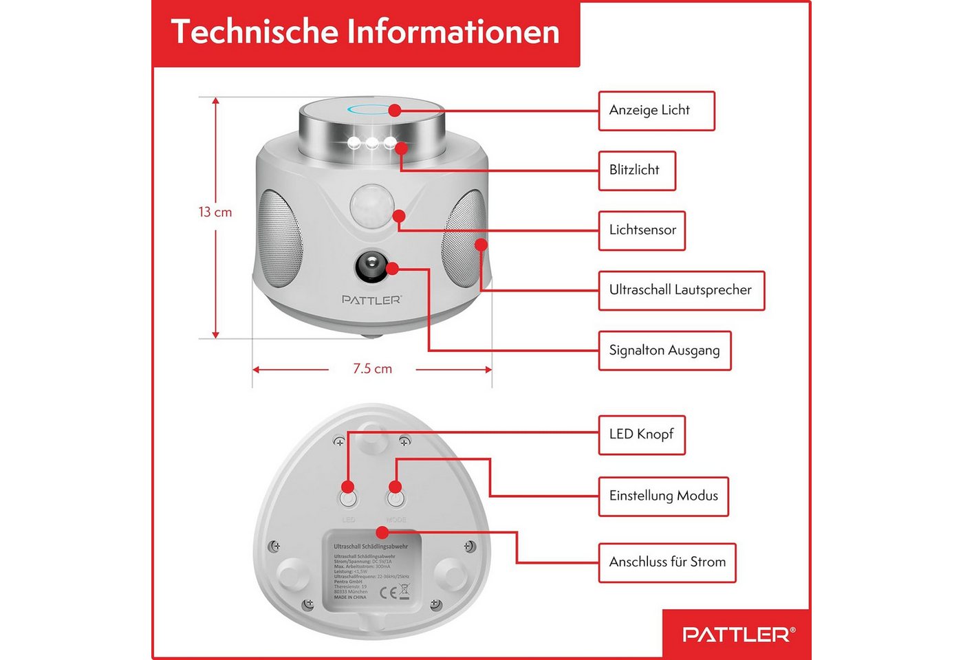 Pattler Ultraschall-Tierabwehr 360° Ultraschall Mäuseabwehr, 1 Gerät Bild 2