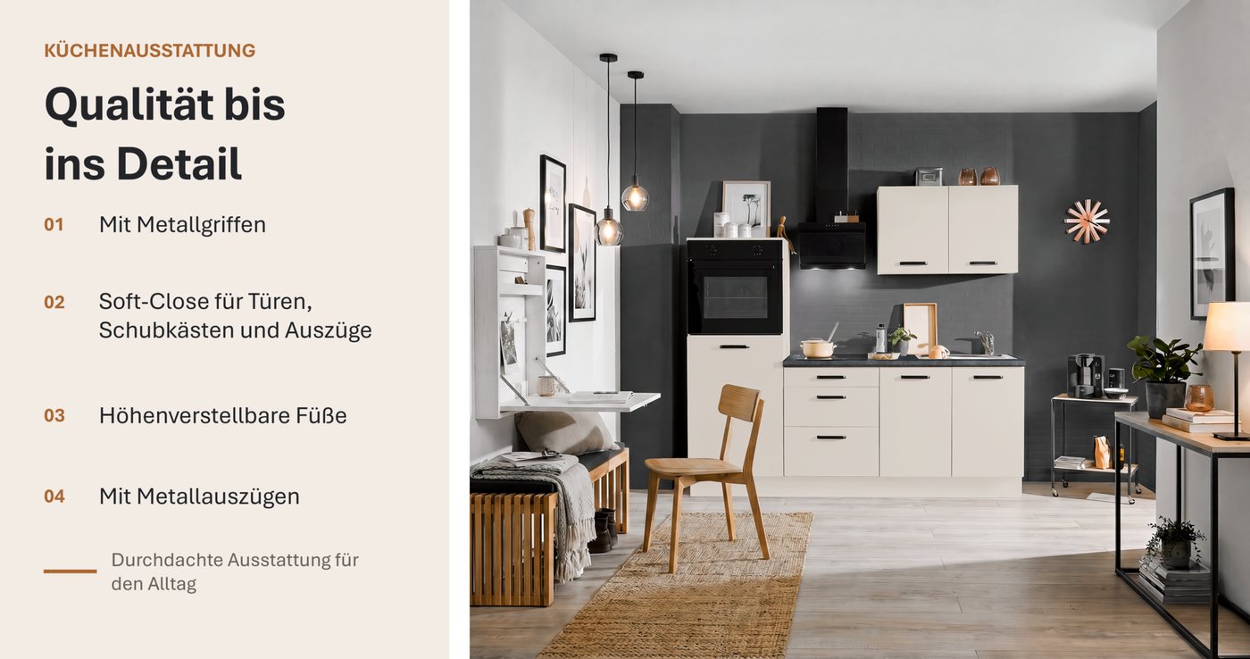 wiho Küchen K üchenzeile Compact: Kleines Format, große Ausstattung, optional mit E-Geräten, Variante mit Kühlschrank, Breite 210 cm Bild 3