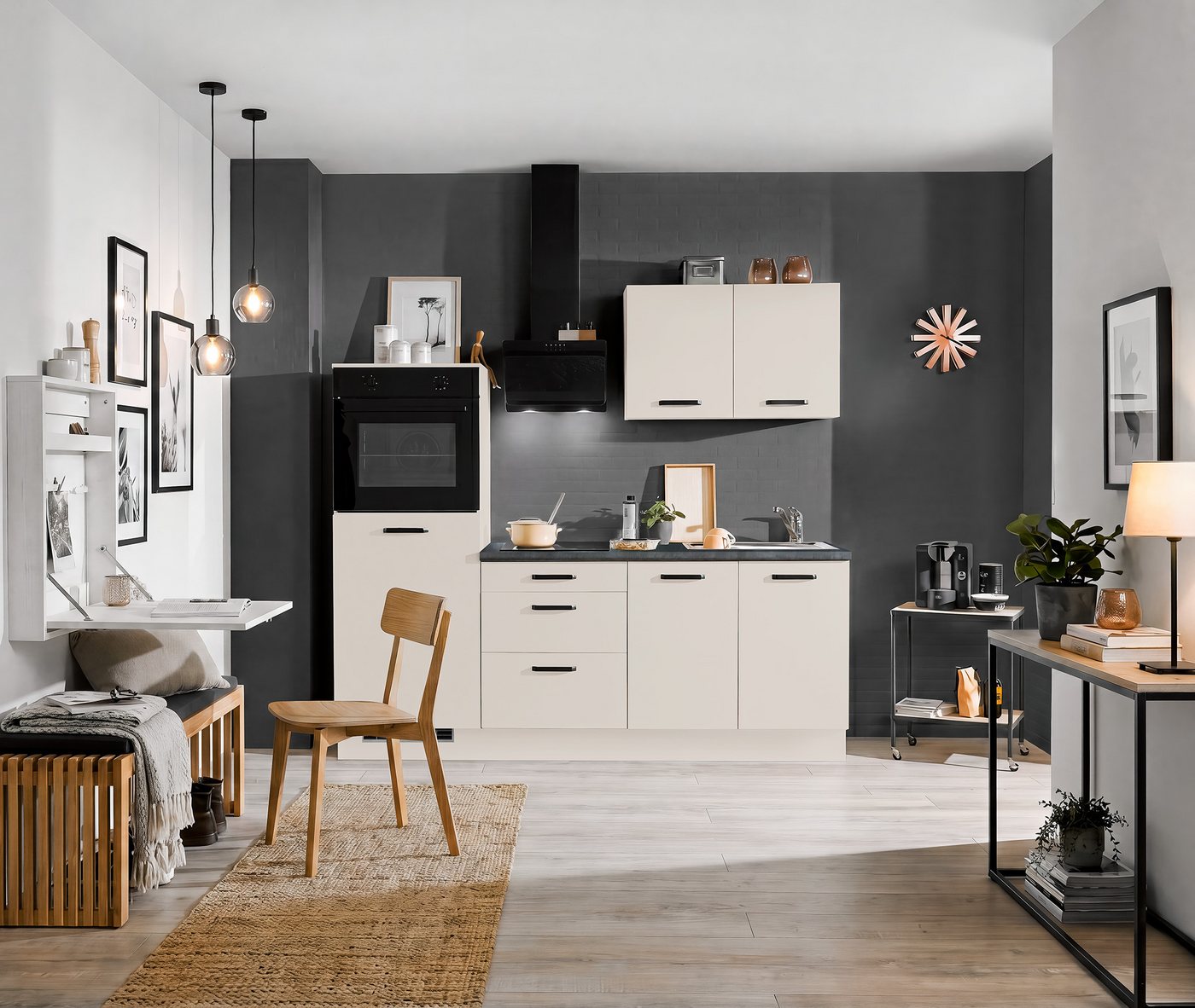 wiho Küchen Küchenzeile Compact: Kleines Format, große Ausstattung, optional mit E-Geräten, Variante mit Kühlschrank, Breite 210 cm Bild 5