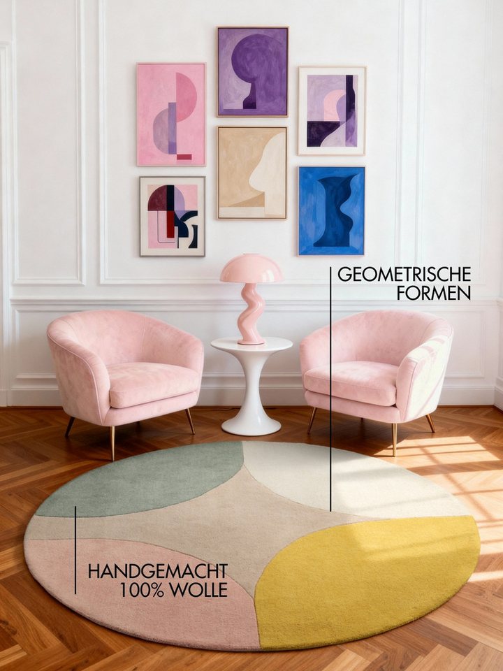 Ted Baker Wollteppich Cecil, rund, Höhe: 17 mm, Wolle, Naturteppich, Handgemacht, Wohnzimmer, Schlafzimmer, bunt