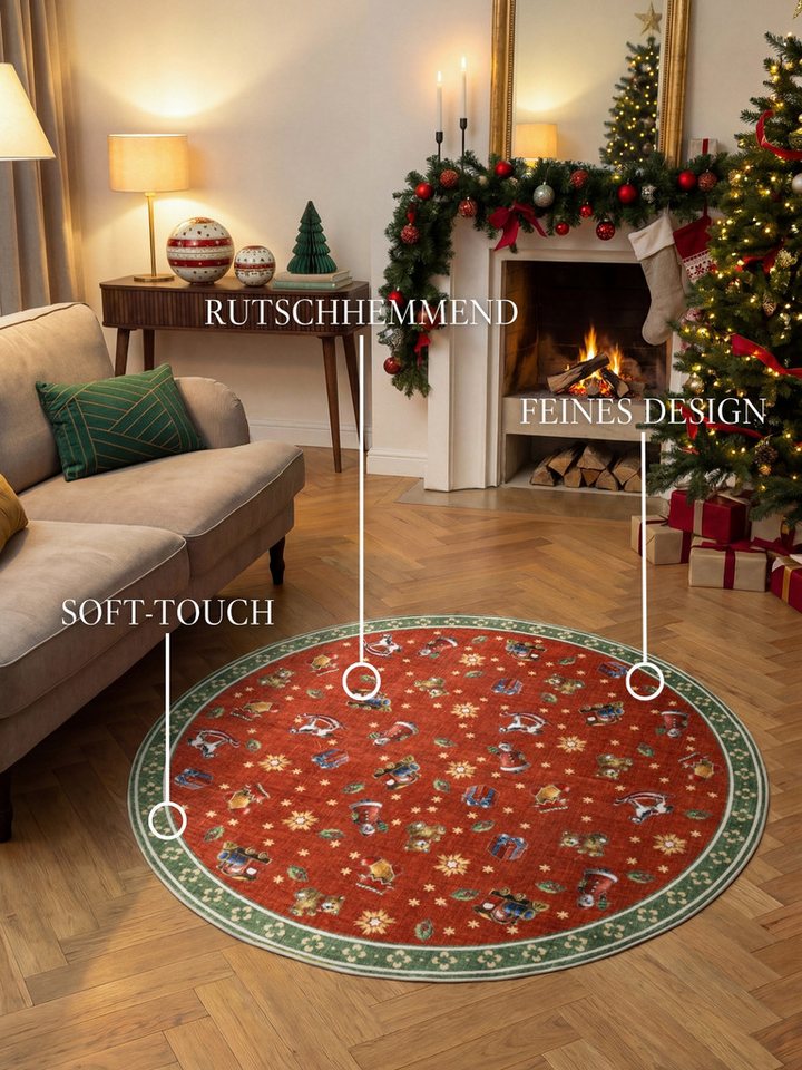 Villeroy & Boch Teppich Toy's Delight Nostalgic Noel, rund, Höhe: 3 mm, Weihnachten, Toys Delight, Wohnzimmer, Waschbar, Baumrock, Christmas Bild 2