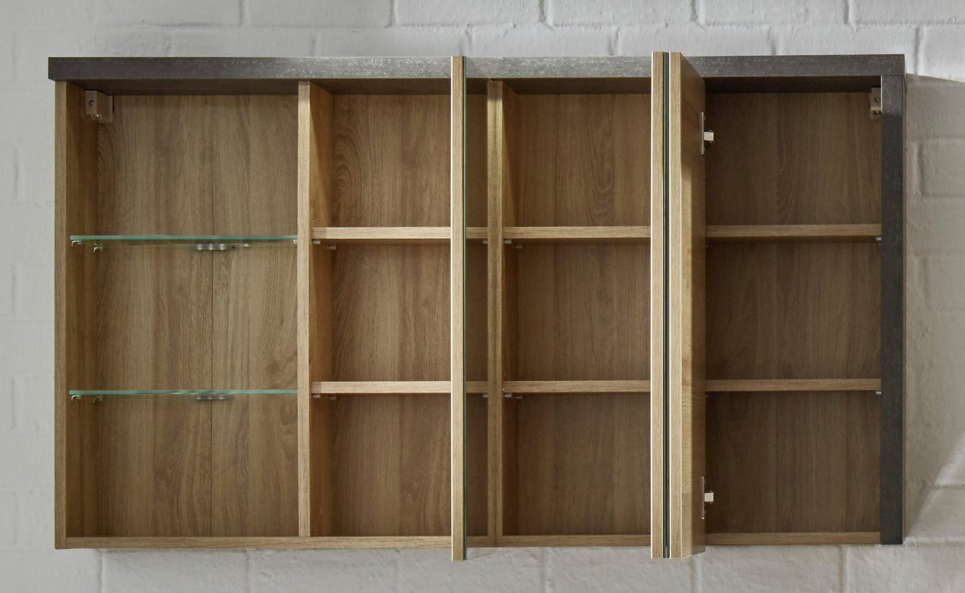 welltime Spiegelschrank Bilbao Badezimmerschrank mit 2 Glasböden und 9 Fächern - (B/T/H) 123/18/71 cm Bild 3