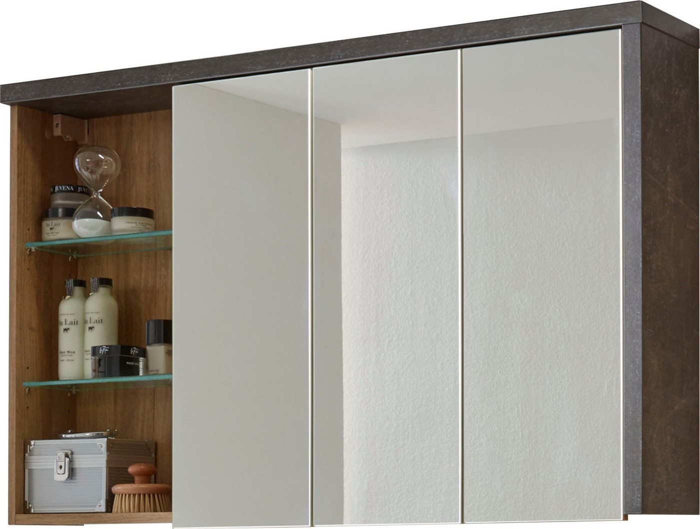 welltime Spiegelschrank Bilbao Badezimmerschrank mit 2 Glasböden und 9 Fächern - (B/T/H) 123/18/71 cm Bild 5
