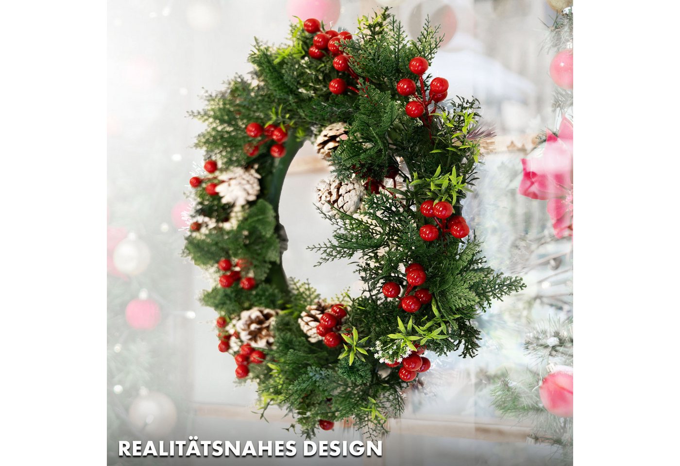 Karat Dekokranz Weihnachtskranz Pinecone, Wetterbeständig und wiederverwendbar, Dekorativer Kranz für Tür und Wand