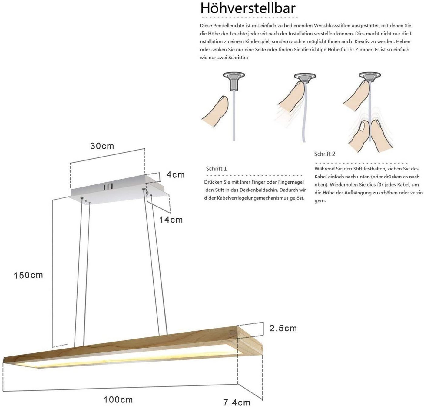 Nettlife Hängeleuchte 150cm aus Massivholz Industrielle Wohnzimmer Pendelleuchte, LED fest integriert, Warmweiß Neutralweiß Kaltweiß Bild 4
