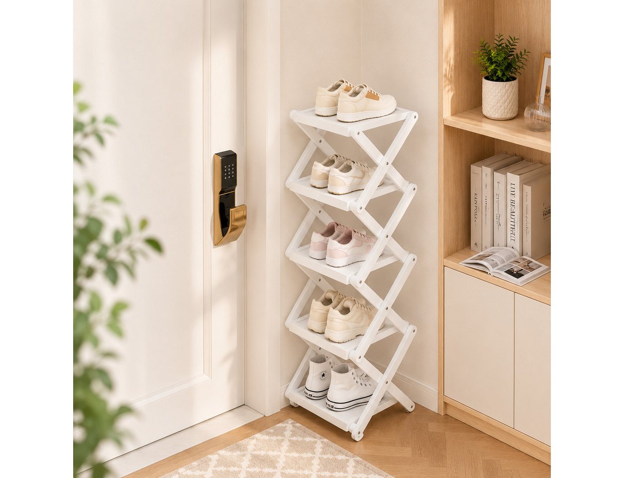 Jumpeak Schuhregal Schuhregal,Schuhablage,Faltregal,Organizer,Aufbewahrung, Schuhregal klein,Schuhregal 2 ebenen,Mini schuhregal,Bambus,Dreifarbig Bild 3