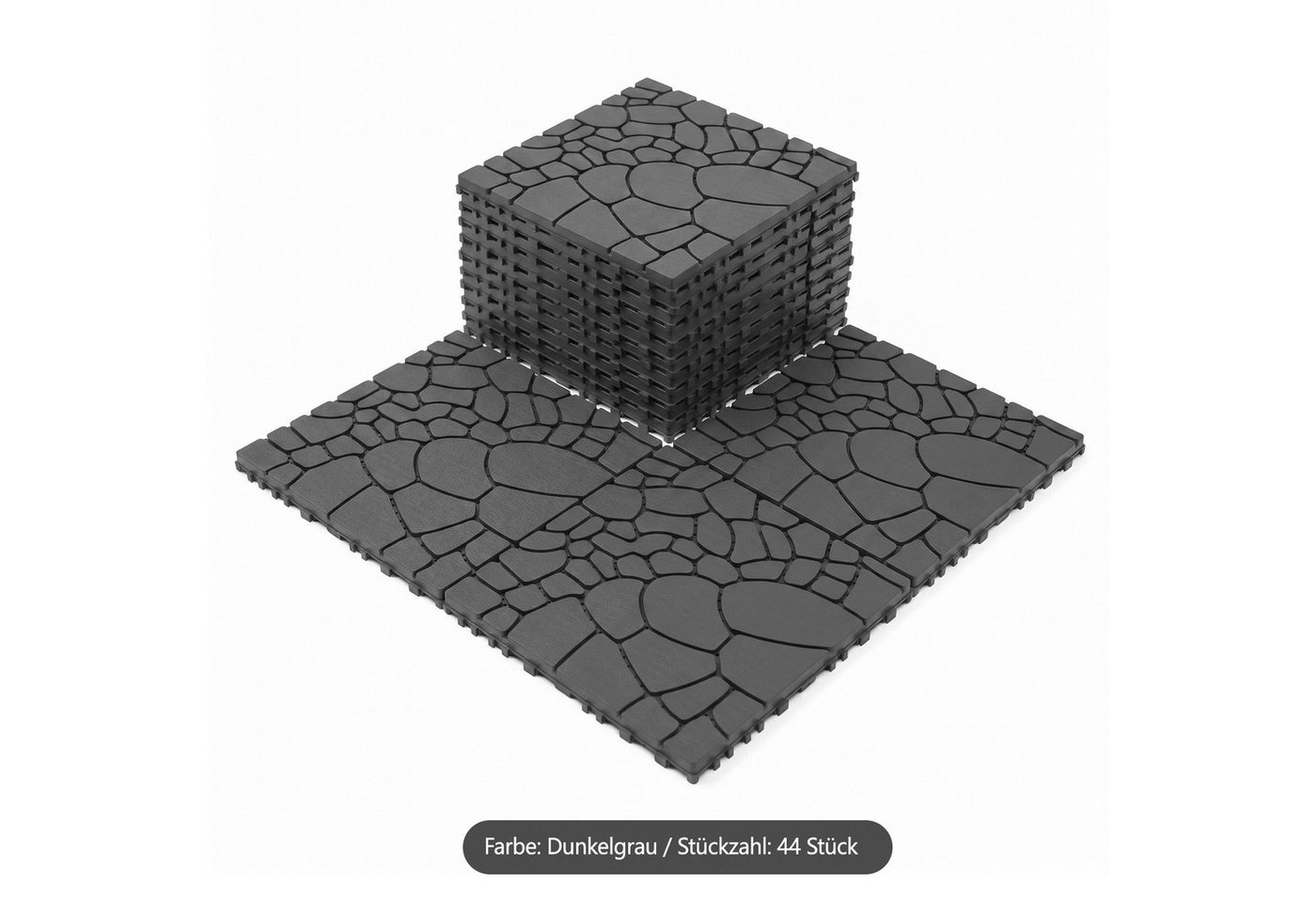 PFCTART Terrassendielen Terrassenfliesen Klicksystem – Kunststoff-Bodenfliesen 30,5 × 30,5 cm, 4 m², BxL: je 30.5x30.5 cm, 20 mm Stärke, (Set, 44-St., Für Terrasse, Balkon, Garten, Wege & Innenbereich), Werkzeuglos verlegbar, rutschfest & wasserbeständig mit Entwässerung