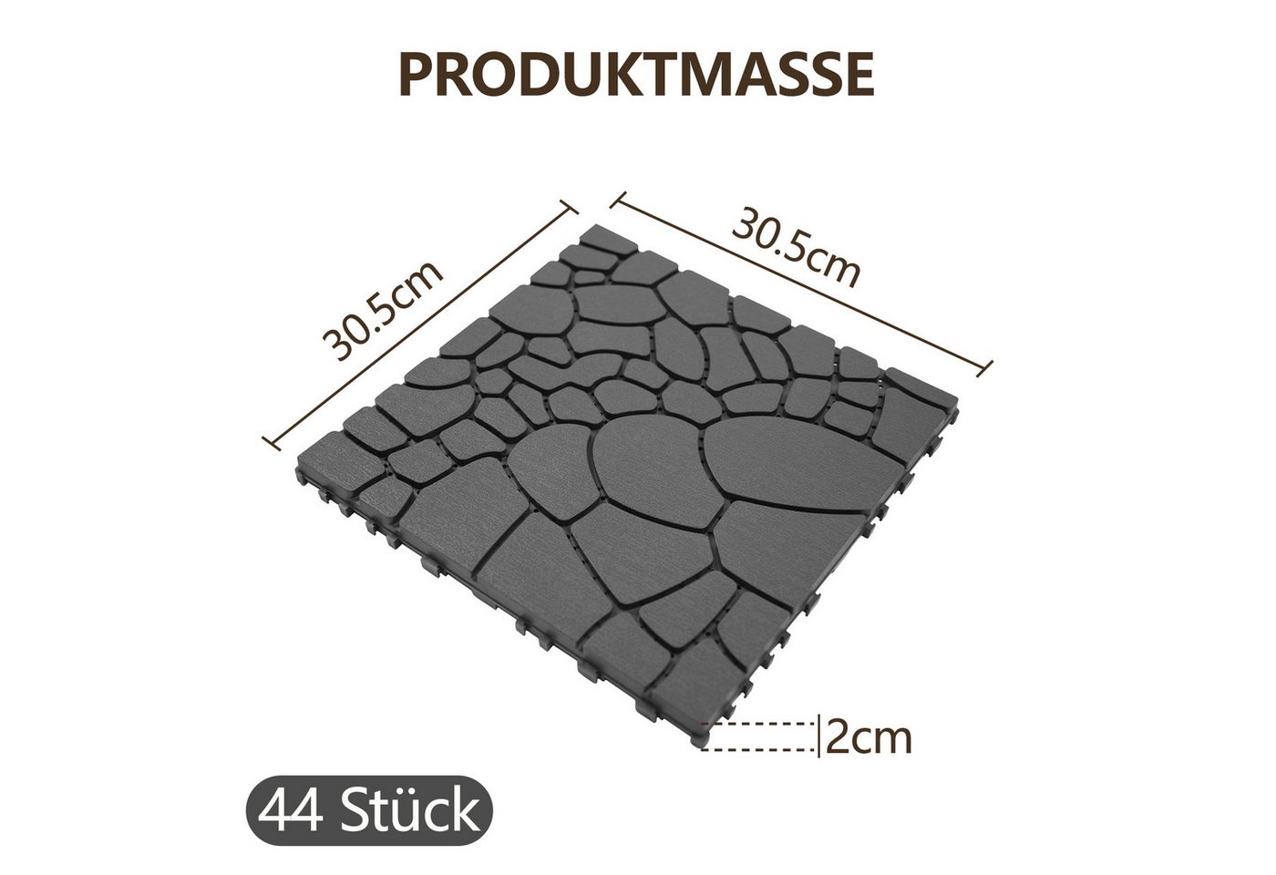 PFCTART Terrassendielen Terrassenfliesen Klicksystem – Kunststoff-Bodenfliesen 30,5 × 30,5 cm, 4 m², BxL: je 30.5x30.5 cm, 20 mm Stärke, (Set, 44-St., Für Terrasse, Balkon, Garten, Wege & Innenbereich), Werkzeuglos verlegbar, rutschfest & wasserbeständig mit Entwässerung Bild 2