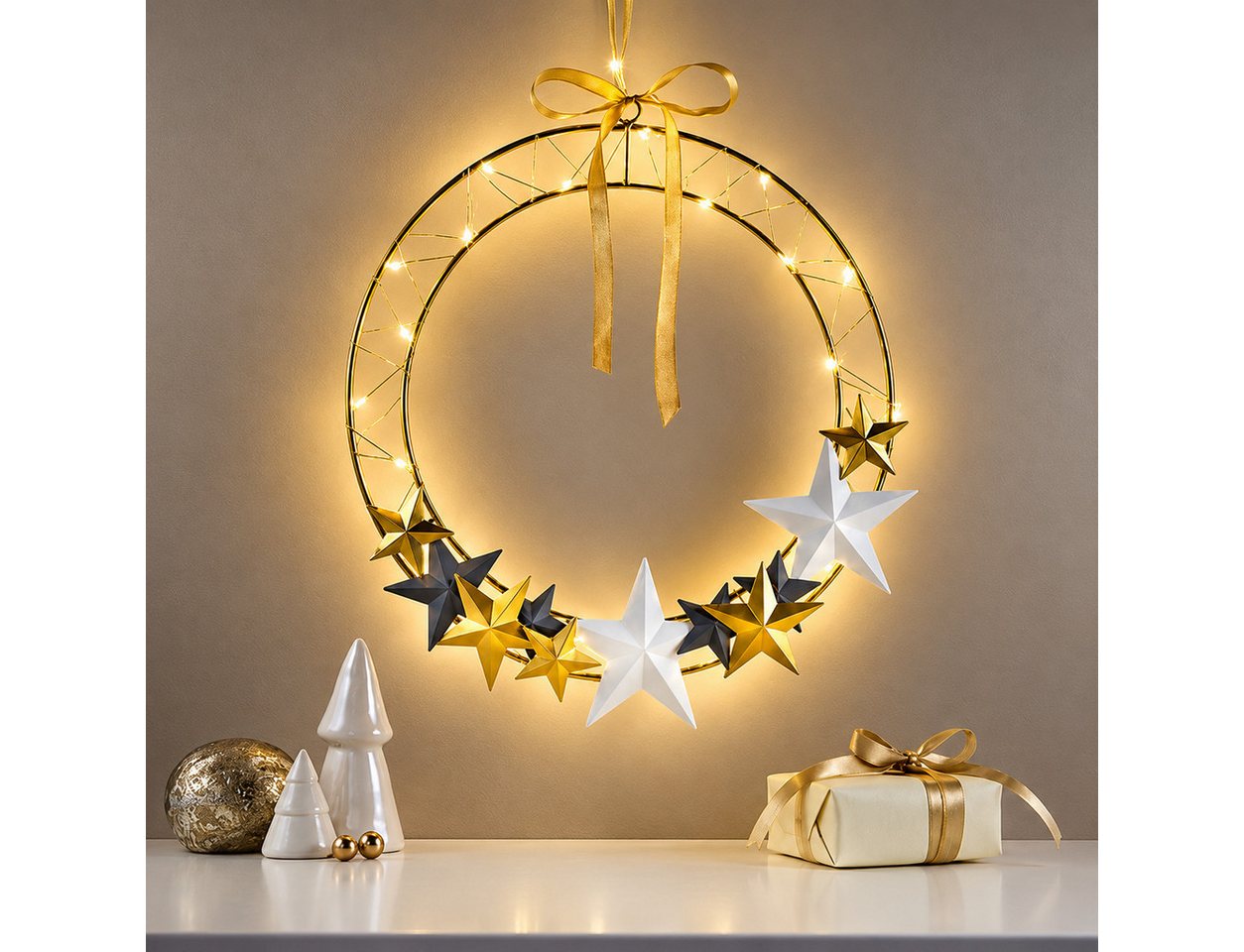 Weltbild Dekolicht LED Beleuchtung 30cm Metallring Weihnachtsdeko Leuchte Dekoration, Weihnachtsbeleuchtung Lichtdeko Advent Deko Fenster Wand