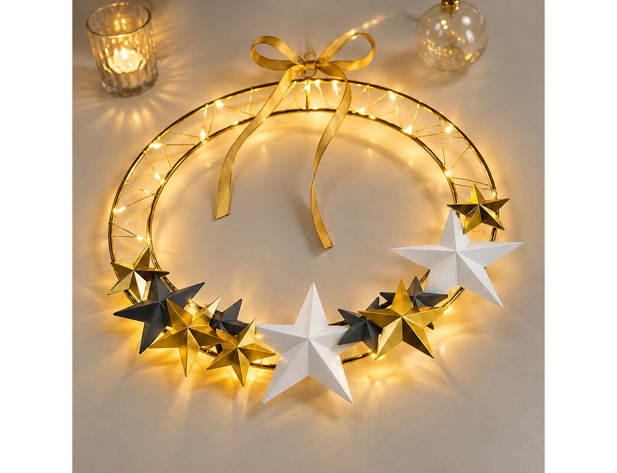 Weltbild Dekolicht LED Beleuchtung 30cm Metallring Weihnachtsdeko Leuchte Dekoration, Weihnachtsbeleuchtung Lichtdeko Advent Deko Fenster Wand Bild 2
