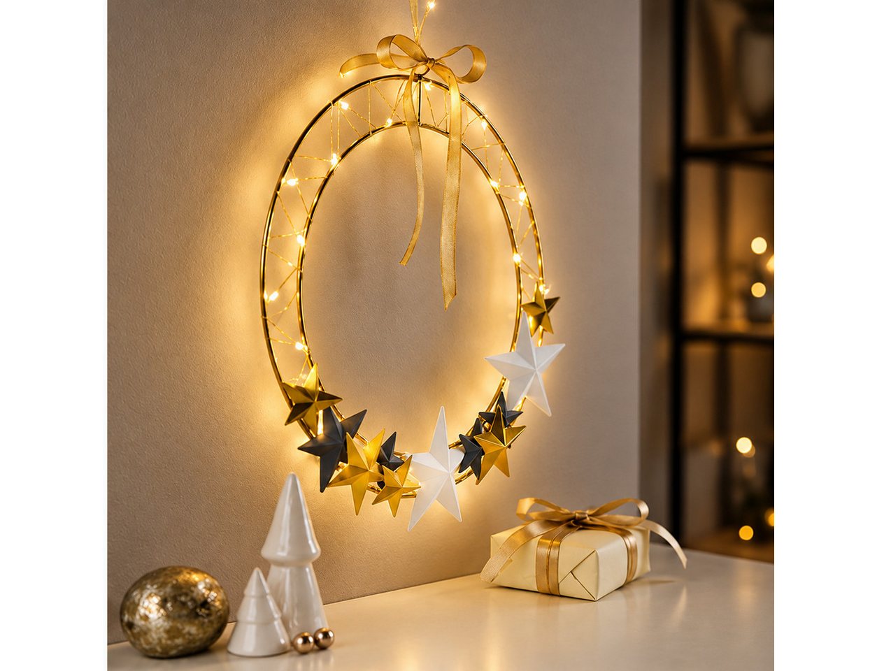 Weltbild Dekolicht LED Beleuchtung 30cm Metallring Weihnachtsdeko Leuchte Dekoration, Weihnachtsbeleuchtung Lichtdeko Advent Deko Fenster Wand Bild 3