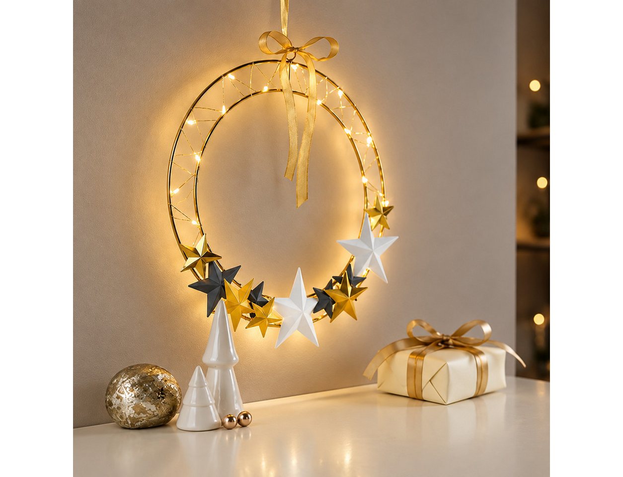 Weltbild Dekolicht LED Beleuchtung 30cm Metallring Weihnachtsdeko Leuchte Dekoration, Weihnachtsbeleuchtung Lichtdeko Advent Deko Fenster Wand Bild 4