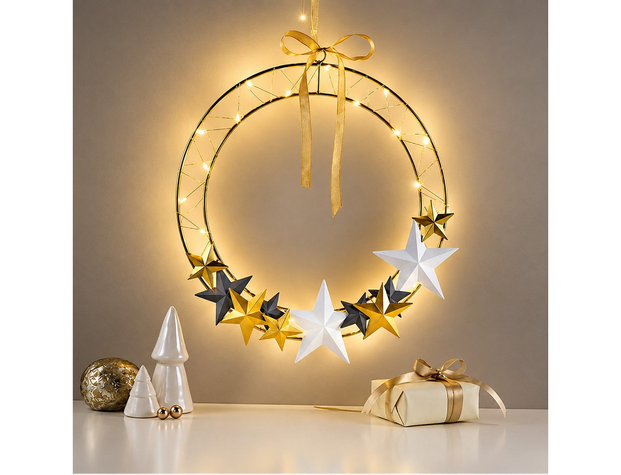 Weltbild Dekolicht LED Beleuchtung 30cm Metallring Weihnachtsdeko Leuchte Dekoration, Weihnachtsbeleuchtung Lichtdeko Advent Deko Fenster Wand Bild 5