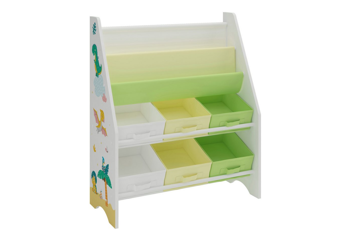 en.casa Kinderregal, »Ponteceso« Dinosaurier-Motiv 74 x 62 x 26,5 cm Weiß/Grün/Gelb Bild 5