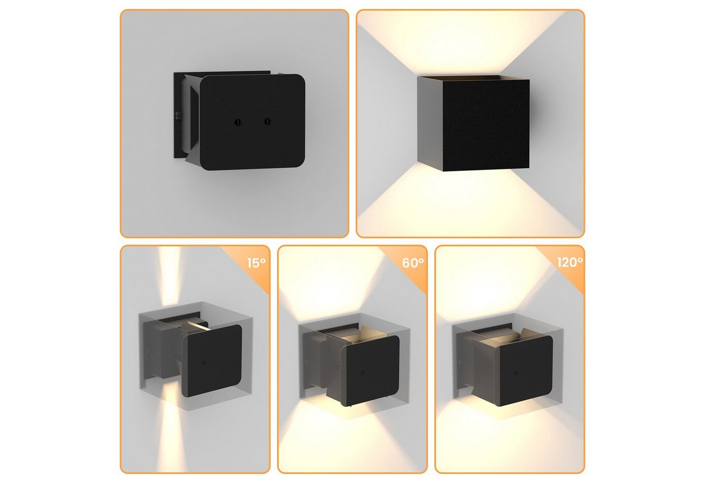 ZMH LED Wandleuchte Wandlampe Schwarz - Modern Außenwandleuchte Schlafzimmer, 3000k, IP65 Wandleuchte Garten Bild 3