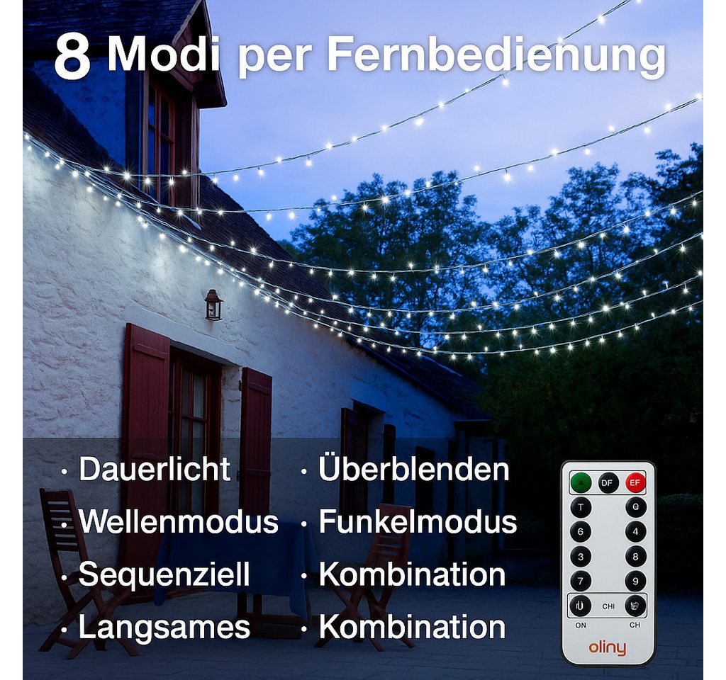 Ollny LED-Lichterkette, 600-flammig, 60m LED vielseitige Beleuchtung, 8 Modi, 4 Helligkeitsstufen. Bild 4