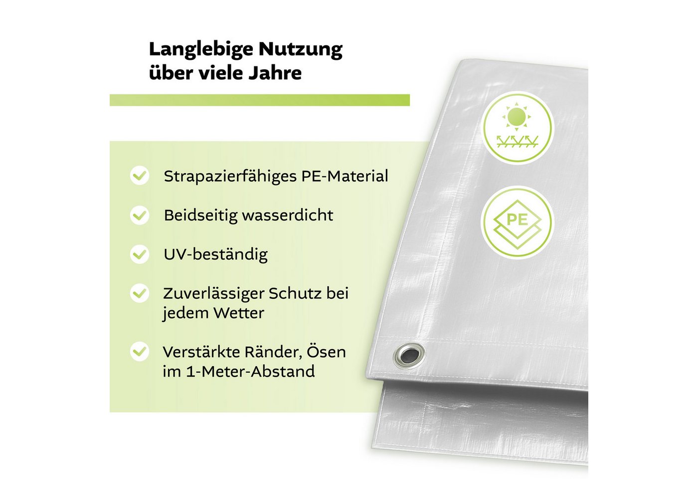 GF Schutzplane Abdeckplane Top Line 260g/m² Gewebeplane aus PE extrem reißfest &, 2m x 3m Größen, Gartenplane reißfest & wasserdicht, Plane UV Schutz