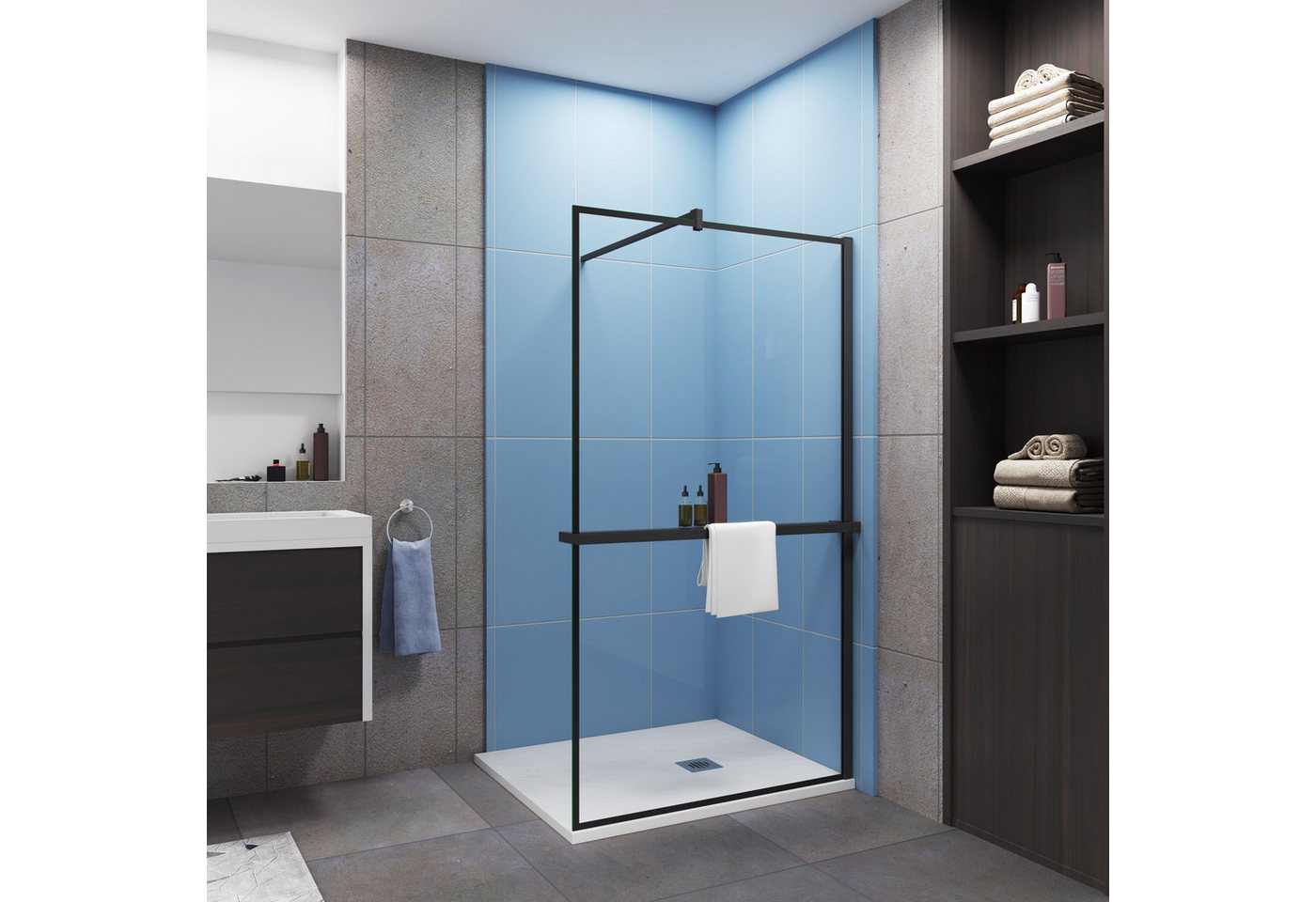 duschspa Walk-in-Dusche 8mm Nano Sicherheitsglas Ablage Schwarzer Rahmen 200cm Duschwand, Einscheibensicherheitsglas, (Set), 8mm Nano ESG, Höhe 200cm Bild 2