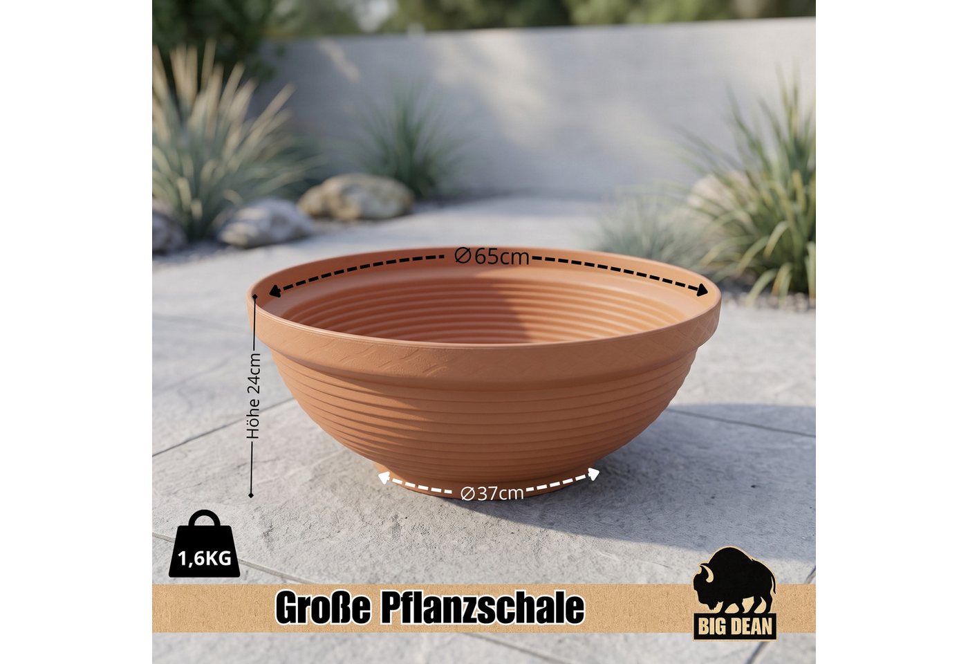 BigDean Pflanzschale Pflanzschale groß ø65cm Anthrazit XXL Schale rund für Miniteich, Wetterfest, UV-Beständig, Rillenmuster Bild 5